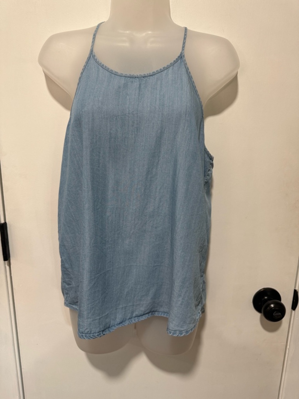 Paper Crane Light Blue Denim-Look Spaghetti Strap Camisole-#1434